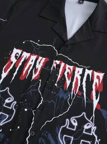 Manfinity Homme Set cămașă și pantaloni scurți cu guler polo cu imprimeu încrucișat și cu litere de vară pentru bărbați, mărime mare, ocazional, 2 buc/set