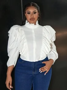 Slaydiva Plus Size Women's Solid Woven Elegant Office Blouse