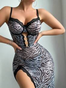 2 stuks/set Sexy Gothic Mesh Open Rugloos Nachthemd Met String Slipje