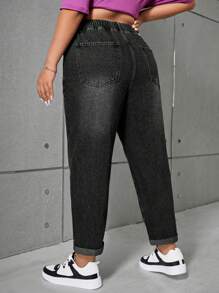 SHEIN ICON High Waisted Elastic Waistband Plus Size Blue Cropped Skinny Jeans