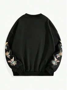 Manfinity VCAY Men's Loose Drop Shoulder Virgin Mary And Angel Print Sweatshirt, Autumn - Black - View 2