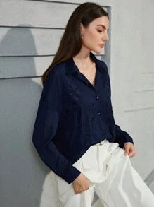 Aveloria Modichic French Style Elegant Embroidery Detail Women Blouse, Autumn