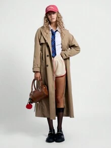 AiiRZ 经典双排扣超长款风衣系带防水外套秋冬春季防风旅行商务专业外套 - 駝色 - 查看 6