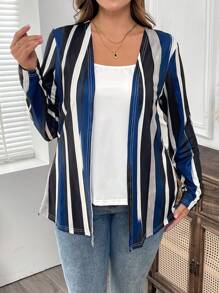 EMERY ROSE 大码女式春夏二合一条纹印花秋季T恤