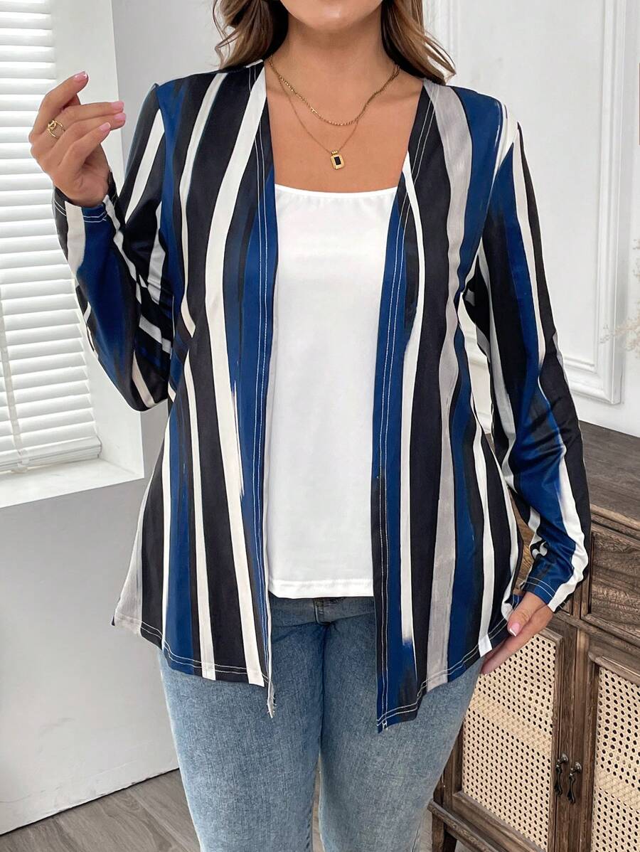 EMERY ROSE 大码女式春夏二合一条纹印花秋季T恤