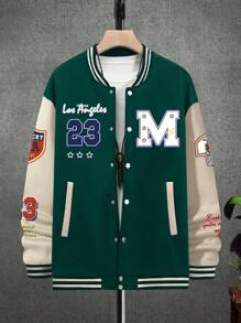 Manfinity EMRG 男式彩色块字母印花纽扣夹克 - 彩色 - 查看 5