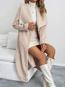 SHEIN LUNE 1 chiếc áo khoác cổ bẻ họa tiết xương cá giản dị, mùa thu/đông - Màu be - Xem 6