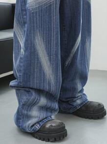 Claim Dot Men's Light Blue Washed Denim Loose Clothing Set - Light Wash - View 4