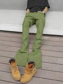 Manfinity Roghcode Men's Casual Washed Solid Color Flared Jeans