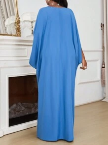 SHEIN Lady Spring And Summer Autumn And Winter Elegant Black Knitted Flared Long Sleeve Leopard Print Plus Size Dresses - Blue - View 2