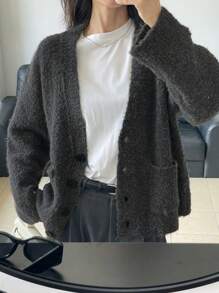 DAZY Cárdigan suelto de punto vintage informal, otoño e invierno