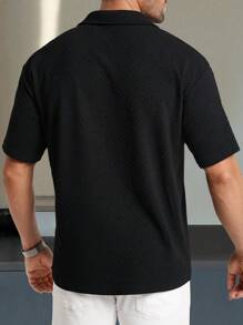 Manfinity Homme Men's Solid Color Short Sleeve Textured Casual Business POLO Shirt
