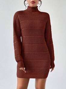 Chiquease Women's Solid Stand Collar Long Sleeve Short Style Casual Knit Sweater Dress, Autumn/Winter