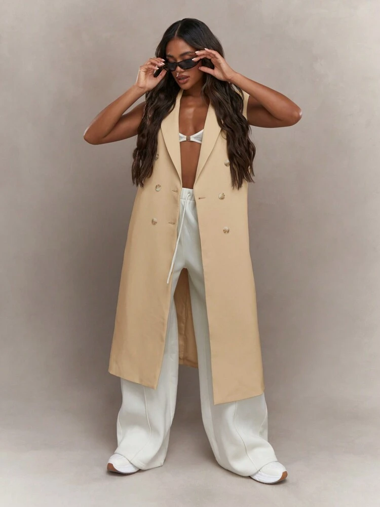 ノースリーブ ダブルブレスト トレンチコート MISSGUIDED ノースリーブ ダブルブレスト フロアレングス