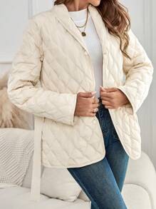 EMERY ROSE 女士冬季纯色无领长袖短款休闲羽绒大衣