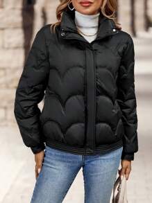 EMERY ROSE Chaqueta acolchada con cremallera y cuello alto casual y cálida para mujer, Invierno
