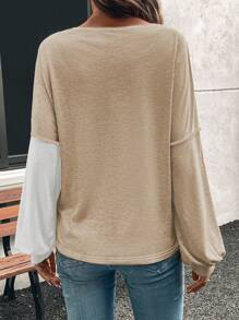 SHEIN LUNE Camiseta holgada de manga larga con escote en V y hombros caídos, estilo casual para mujer, primavera otoño