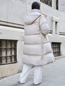 EURMUSE Stylish Padded Trench Shape Women's Puffer Winter Coat - Beige - View 2