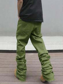 Manfinity Roghcode Men's Casual Washed Solid Color Flared Jeans