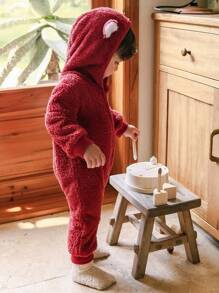 SHEIN Mono con capucha de animal cálido con cremallera y manga larga para bebé niño, para otoño/invierno - Rojo - Ver 10