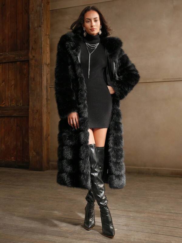 Anewsta Modische einfarbige elegante, flauschige Damen Kapuzenmantel für Herbst/Winter