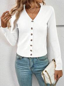 SHEIN Frenchy Women's Casual Solid Color Short Cardigan, Autumn,Long Sleeve Tops
