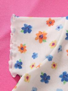 SHEIN Camiseta de manga corta con estampado floral pequeño para niña, verano - Multicolor - Ver 8