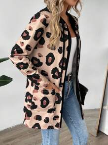 SHEIN LUNE Autumn/Winter Leopard Print Hooded Coat For Dailywear