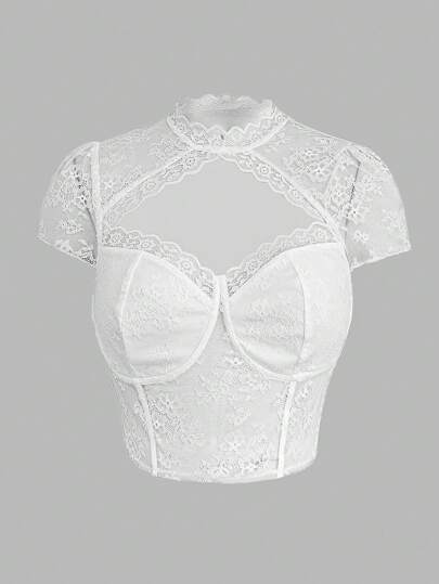 Flirla Blusa transparente de encaje hueco y adorable talla grande para mujer Oktoberfest