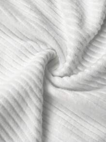 Slaydiva Plus Size Casual Simple Round Neck Long Sleeve Ruched Waist Fleece White T-Shirt Top, Autumn/Winter Basic Long Sleeve Topswhite Long Sleeve Topribbed Top - White - View 6