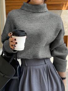 DAZY Áo len dài tay cổ cao, vai trễ, màu trơn, dáng rộng, thường ngày cho nữ, quần áo mùa thu - Xám - Xem 6