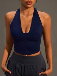 Damen einfarbiges kurzes Workout Tank Top mit Rückenteil