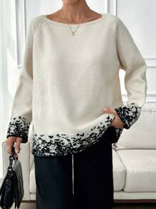 EURMUSE Áo len dày cổ cao họa tiết jacquard cho nữ mùa đông - Màu be - Xem 1