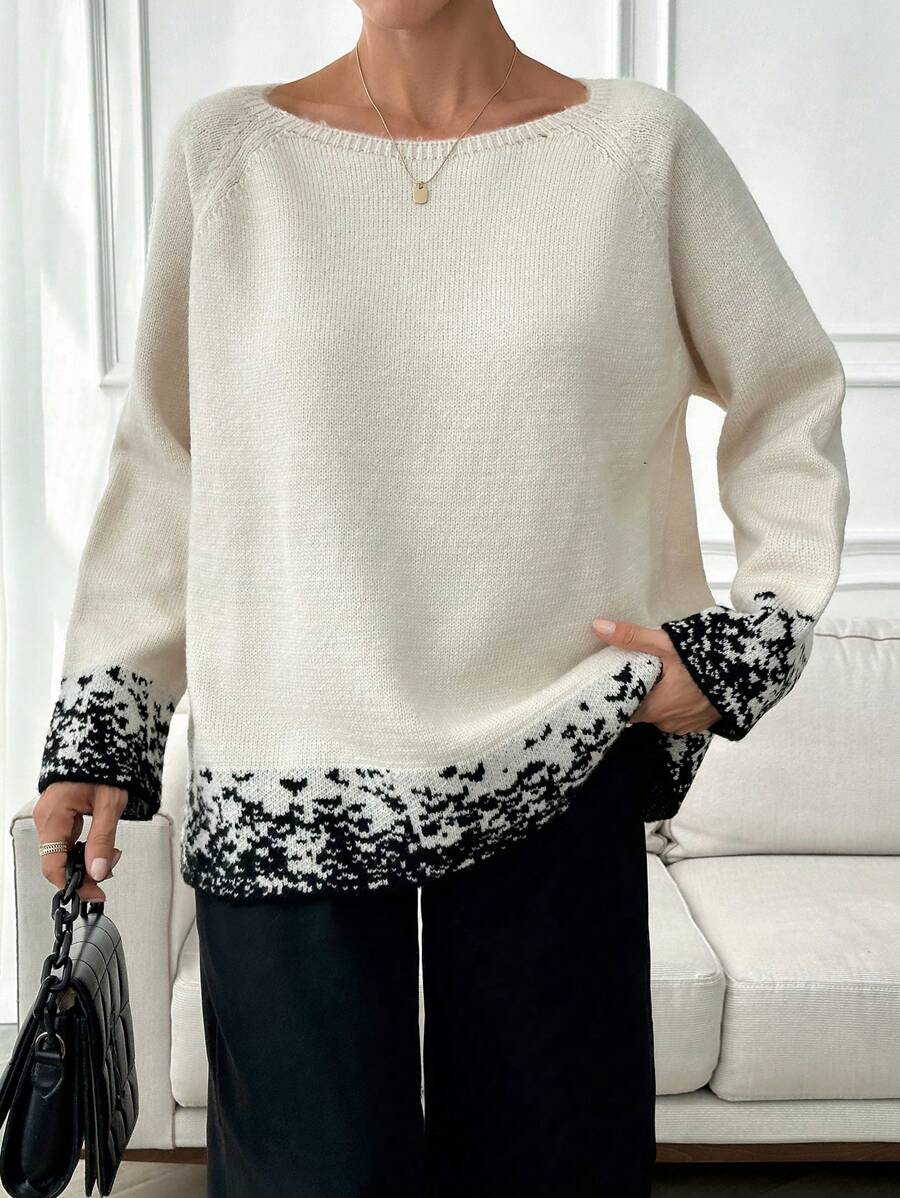 EURMUSE Áo len dày cổ cao họa tiết jacquard cho nữ mùa đông - Màu be - Xem 1