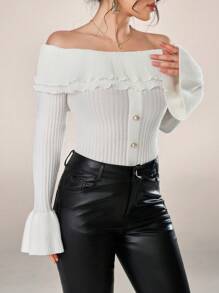 Modelyn Maglione elegante con maniche a sbuffo monospalla e tinta unita, per autunno/inverno