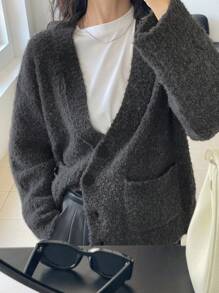 DAZY Cárdigan suelto de punto vintage informal, otoño e invierno