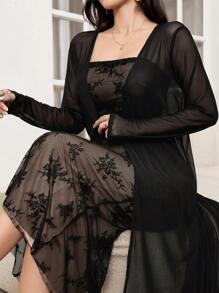 Modelyn 2 件套女士优雅网眼夹克和吊带裙，秋季 2 件套 - 黑色 - 查看 6