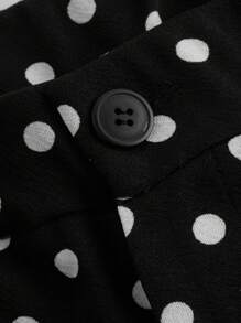 SHEIN MOD Pantalones de pierna ancha con cintura alta de lunares negros y blancos elegantes de estilo retro de tallas grandes - Blanco y Negro - Ver 3