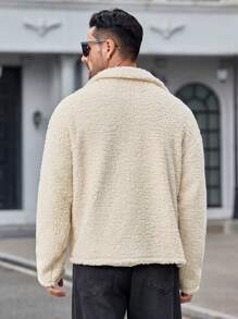 Manfinity VCAY Men's Slim Fit Knit Casual Long Sleeve Collar Cardigian Jacket With Thermal Lined, Suitable For Autumn & Winter - Beige - View 3
