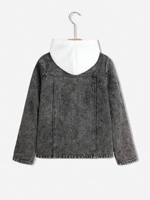 SHEIN Tween Boy Fashion Casual Black Denim Loose Stand-Up Collar With Multiple Cargo Pockets Design Shoulder Long Sleeve Jacket For Dailywear And Fall Boys Clothes - Black - View 2