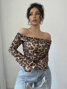 Firerie Áo thun nữ dài tay hở vai họa tiết da báo - Nhiều màu - Xem 6