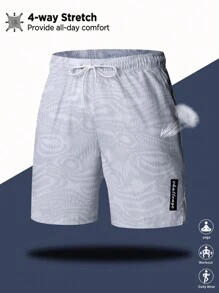 Manfinity Running 男友风男士字母印花抽绳腰带插袋休闲健身运动短裤 - 彩色 - 查看 1