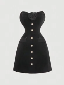 SHEIN MOD Black Vintage Velvet Dress With 3D Floral Pattern,Sexy Women Dresses,Masquerade Ball Dress , Women Dress,Sexy Black Dress,Witch Dress,Sexy Party Dress,Cat Woman Costume
