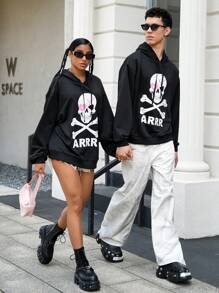 Manfinity VCAY Men's Letter Print Loose Fit Drop Shoulder Pullover Sweatshirt, Suitable For Autumn, For Fall Winter - Black - View 3