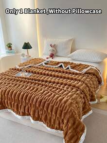 1pc Faux Rabbit Fur Blanket, Casual Home Decor Throw - Coffee Brown - View 2