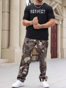Manfinity Homme Bộ quần áo thun cổ tròn tay ngắn in họa tiết camo cỡ lớn cho nam và quần bỏ túi - Nhiều màu - Xem 7