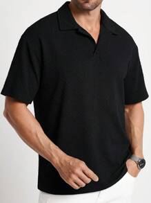 Manfinity Homme Men's Solid Color Short Sleeve Textured Casual Business POLO Shirt