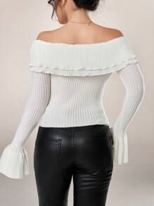 Modelyn Maglione elegante con maniche a sbuffo monospalla e tinta unita, per autunno/inverno