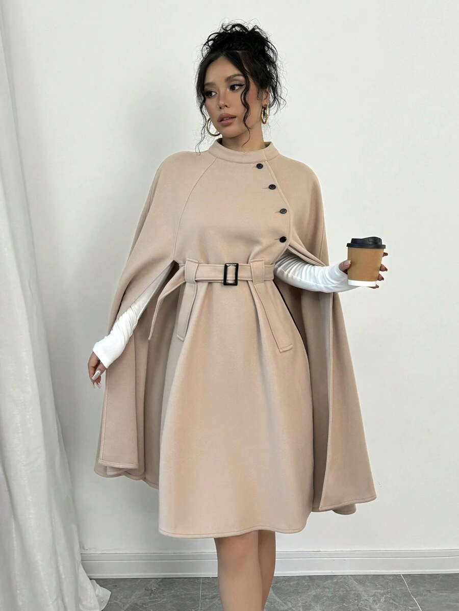 Firerie Women's Black Notched Collar Long Sleeve Long Trench Coat In Fall/Winter - Khaki - View 1
