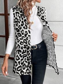 SHEIN LUNE Sleeveless Vintage Leopard Print Knit Cardigan For Women In Fall/Winter - Grey - View 6
